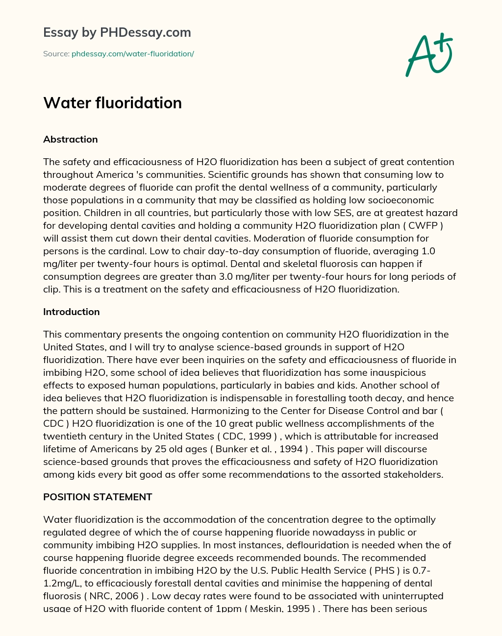 Water fluoridation essay