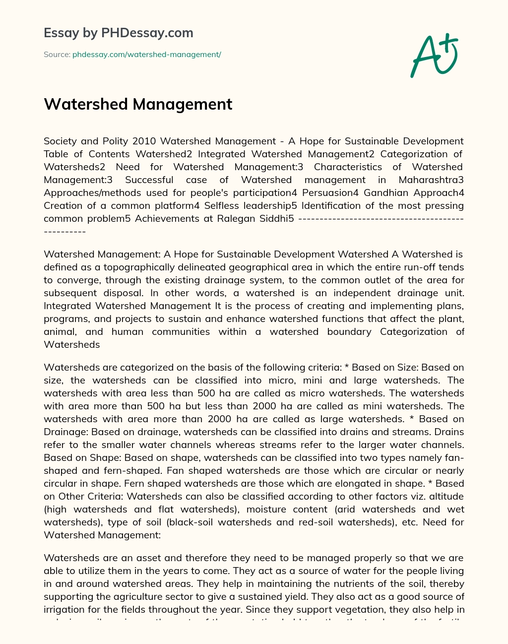 Watershed Management essay