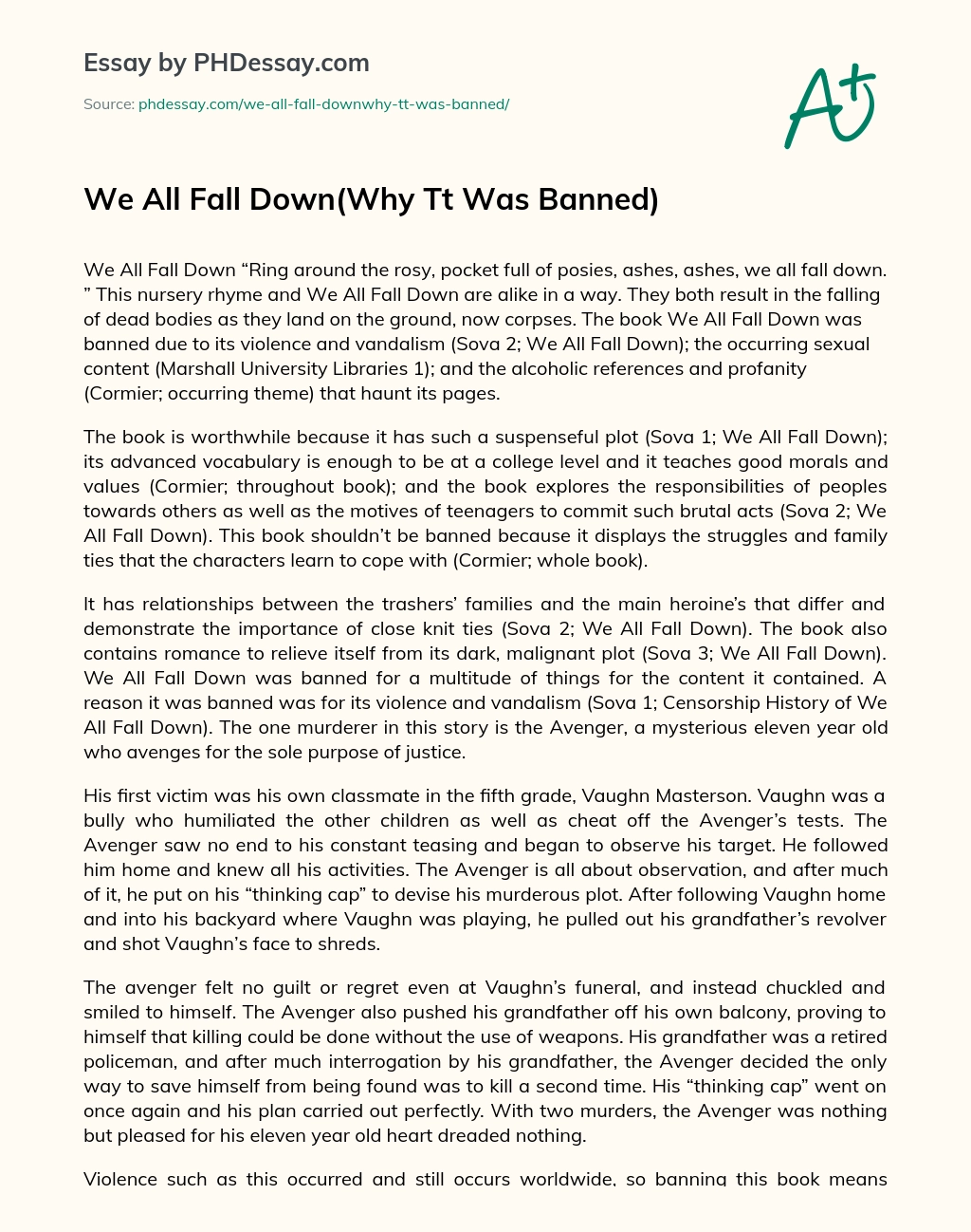 We All Fall Down(Why Tt Was Banned) essay