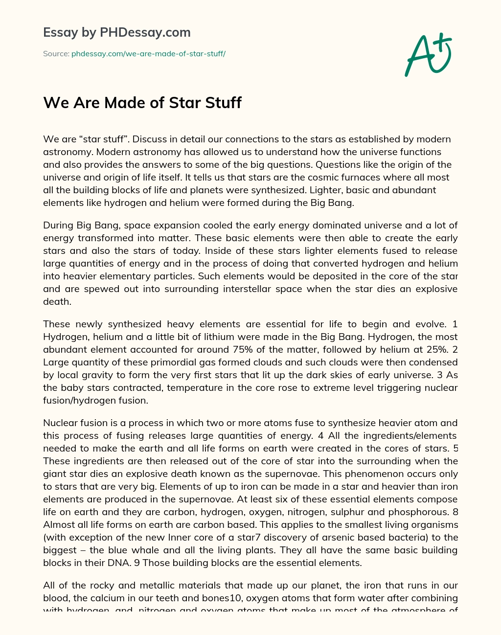 We Are Made of Star Stuff essay