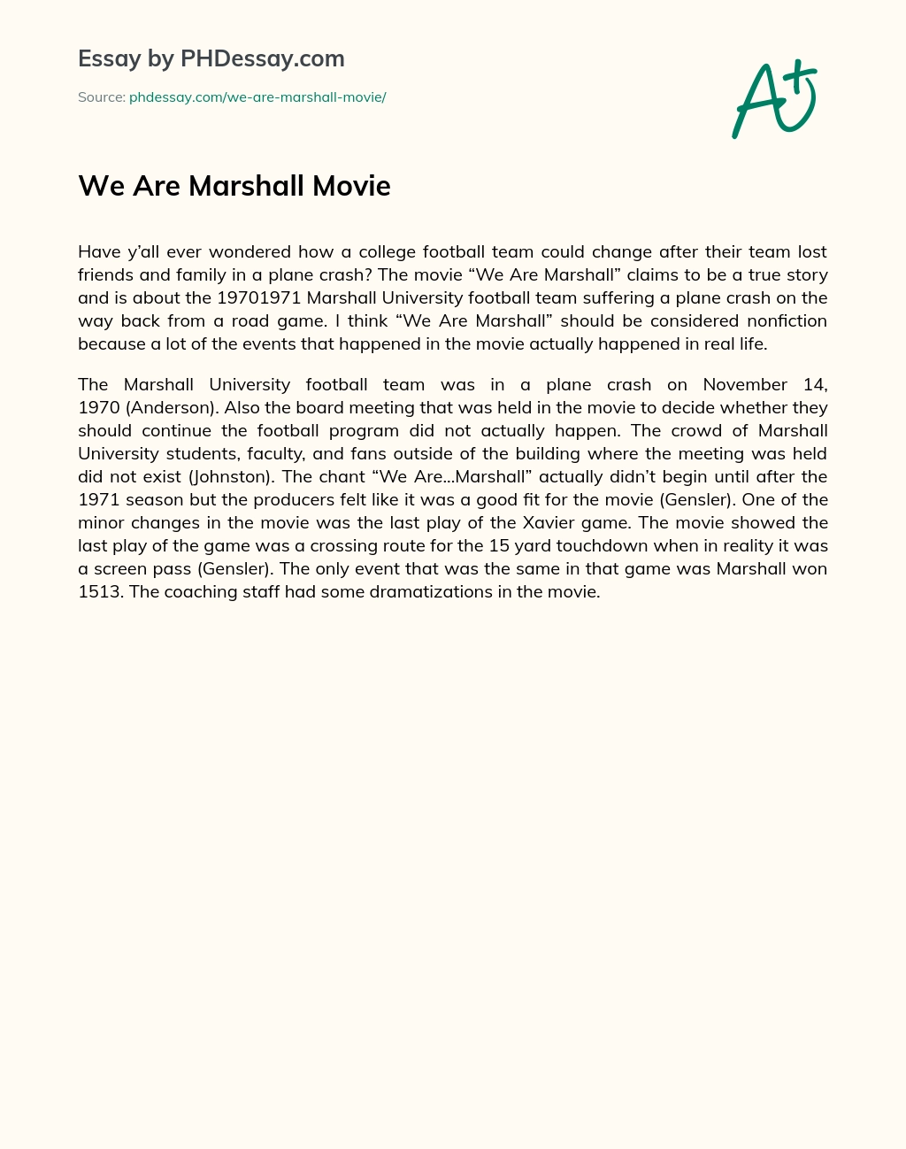 We Are Marshall Movie essay