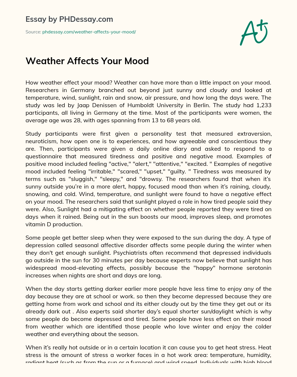 Реферат: How Moods Are Affected By The Sun