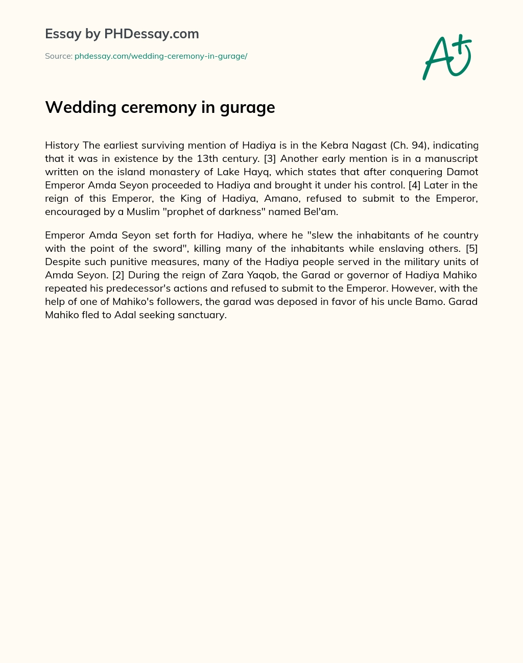Wedding ceremony in gurage essay