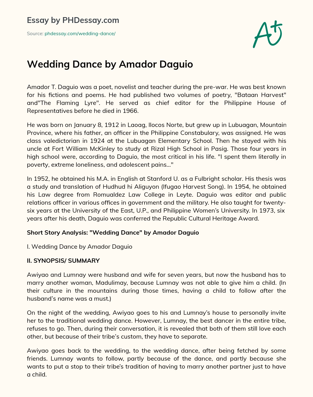 Wedding Dance by Amador Daguio essay