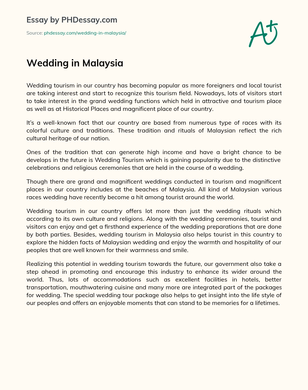 Wedding in Malaysia essay
