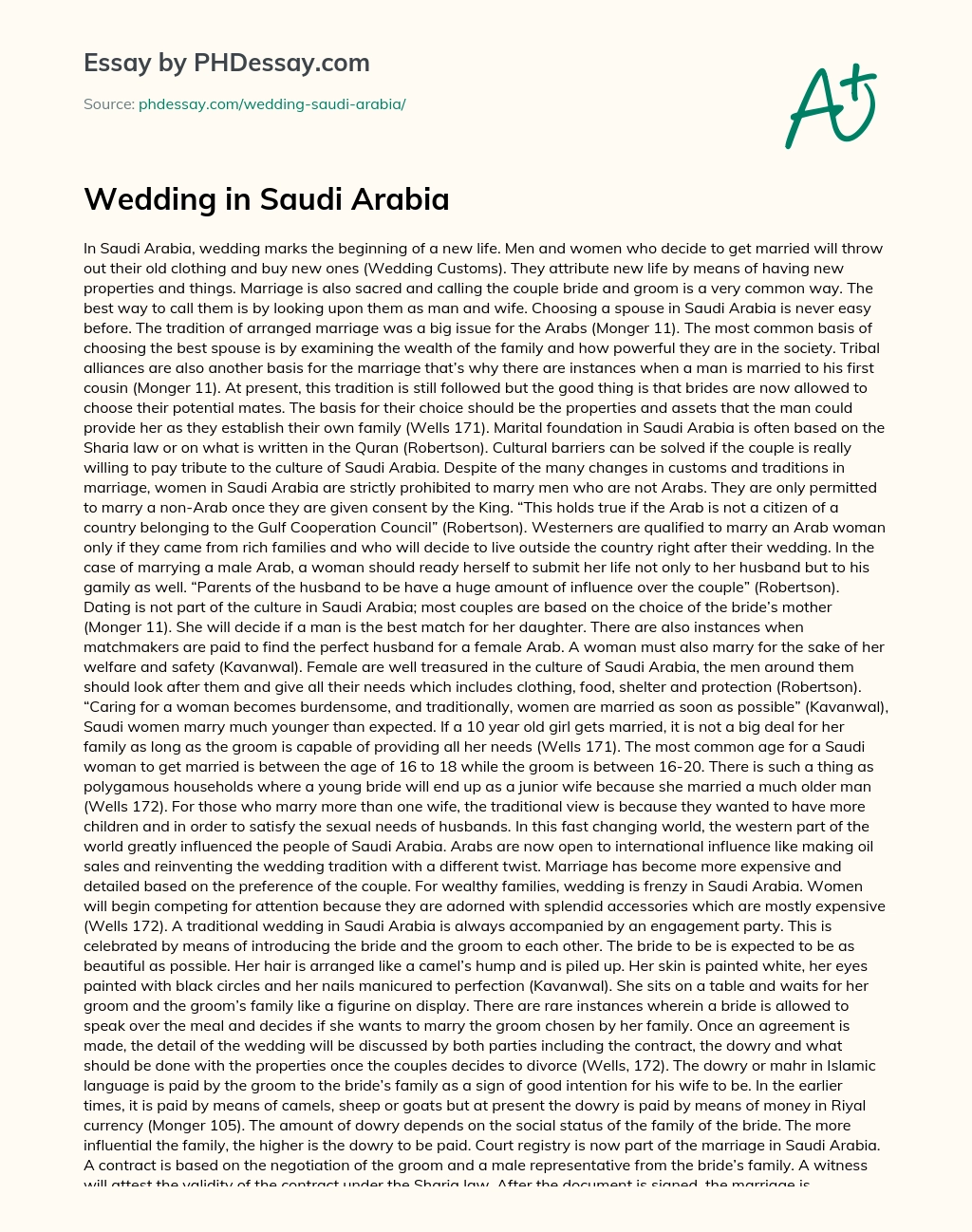 Wedding in Saudi Arabia essay