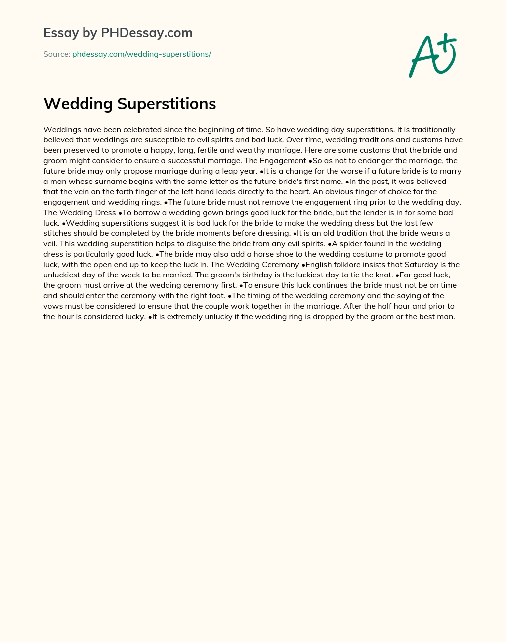 Wedding Superstitions essay