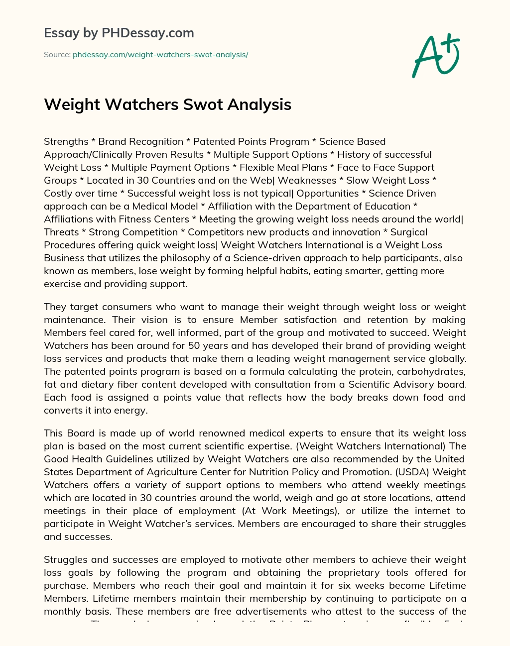 Weight Watchers Swot Analysis essay