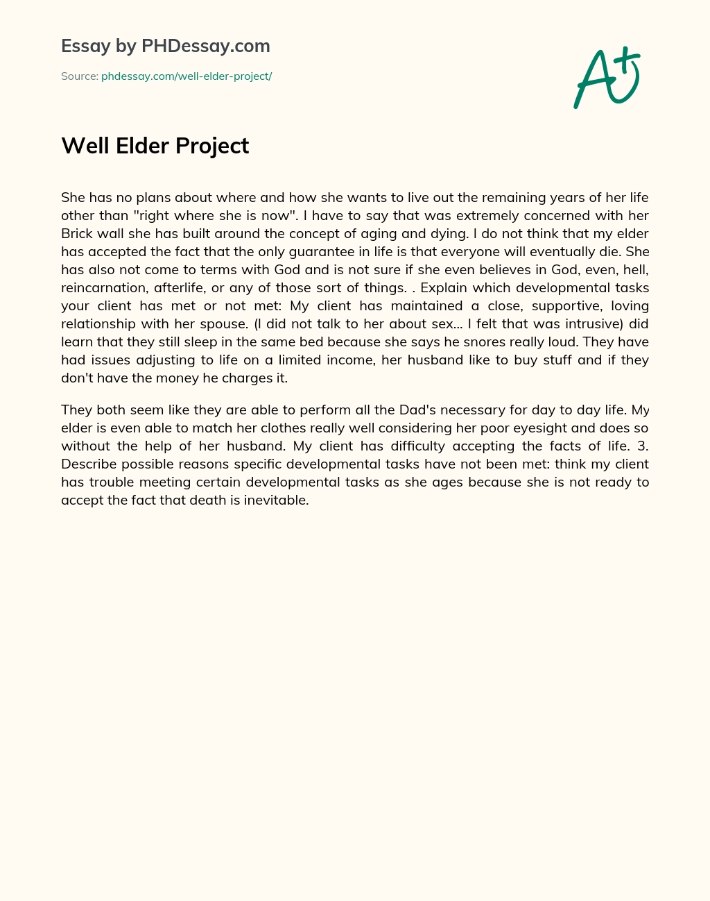 Well Elder Project essay