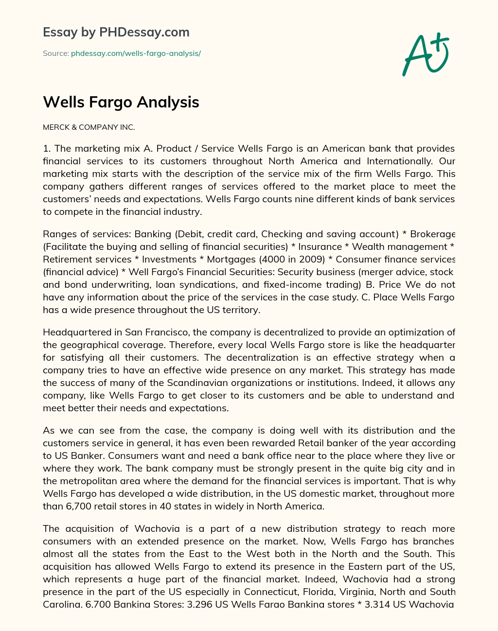 Wells Fargo Analysis essay