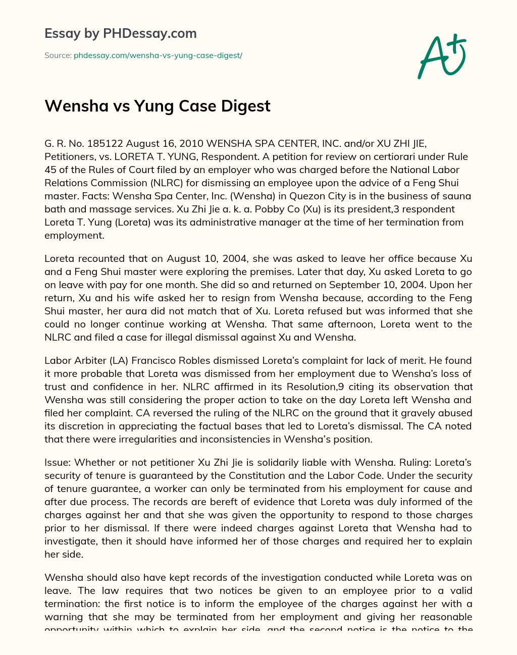 Wensha vs Yung Case Digest essay