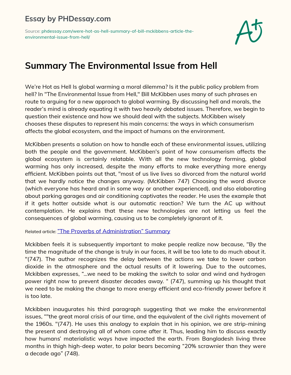 Summary The Environmental Issue from Hell essay