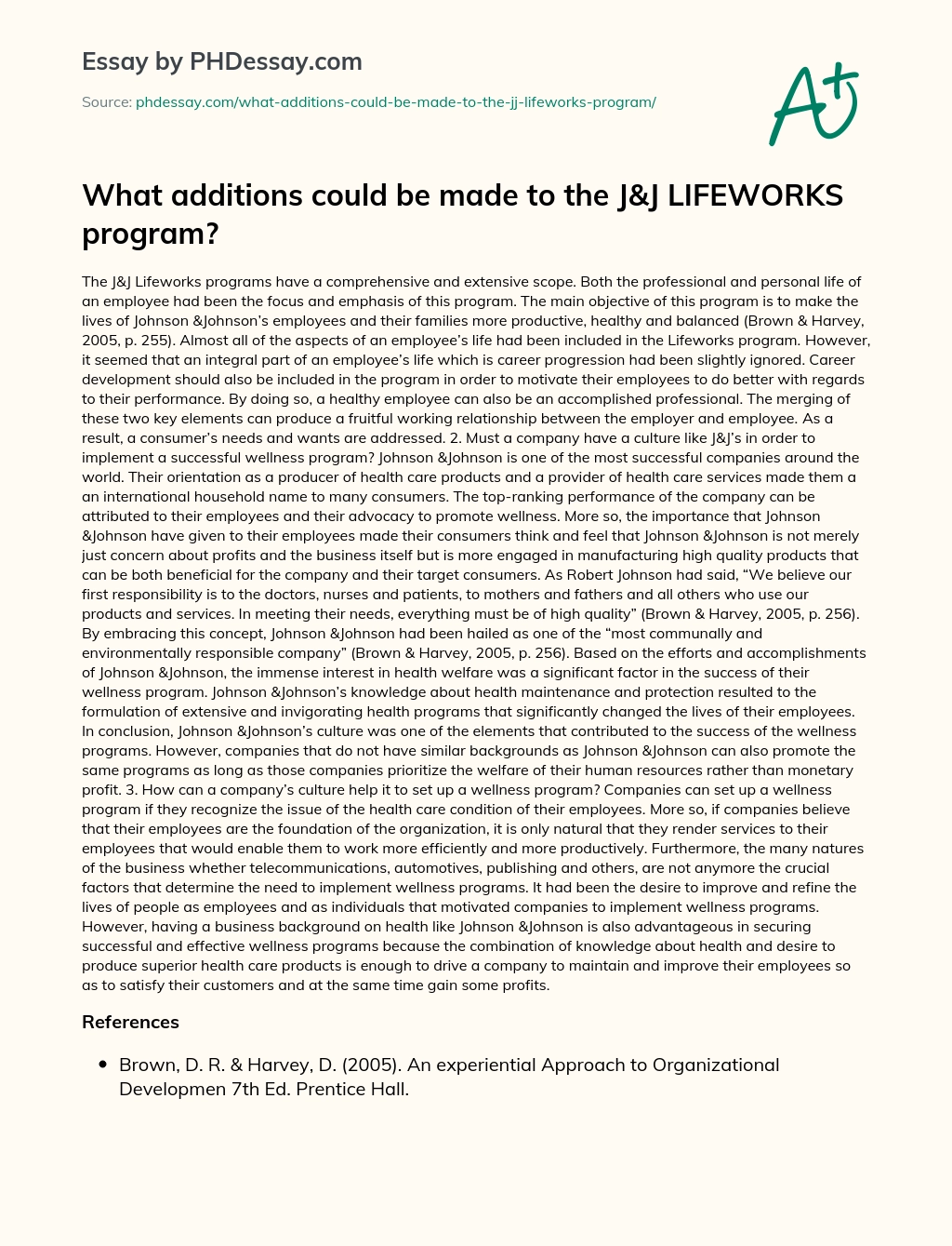 What additions could be made to the J&J LIFEWORKS program? essay