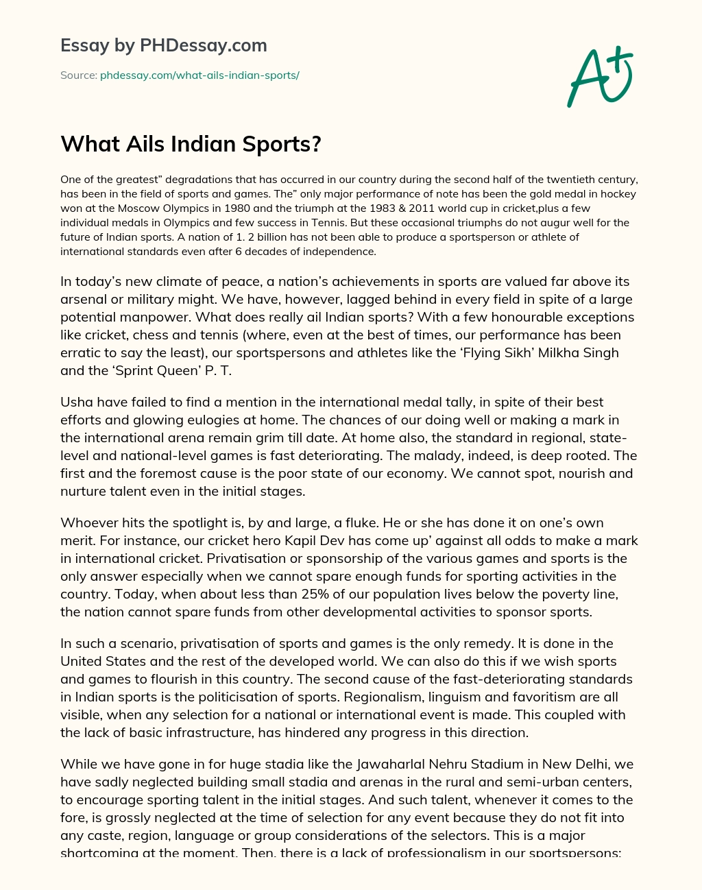 What Ails Indian Sports? essay