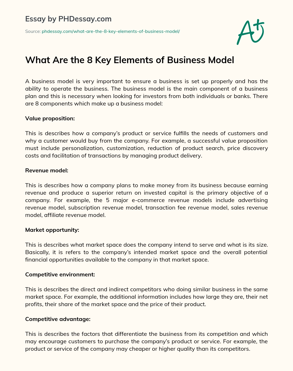 What Are the 8 Key Elements of Business Model essay