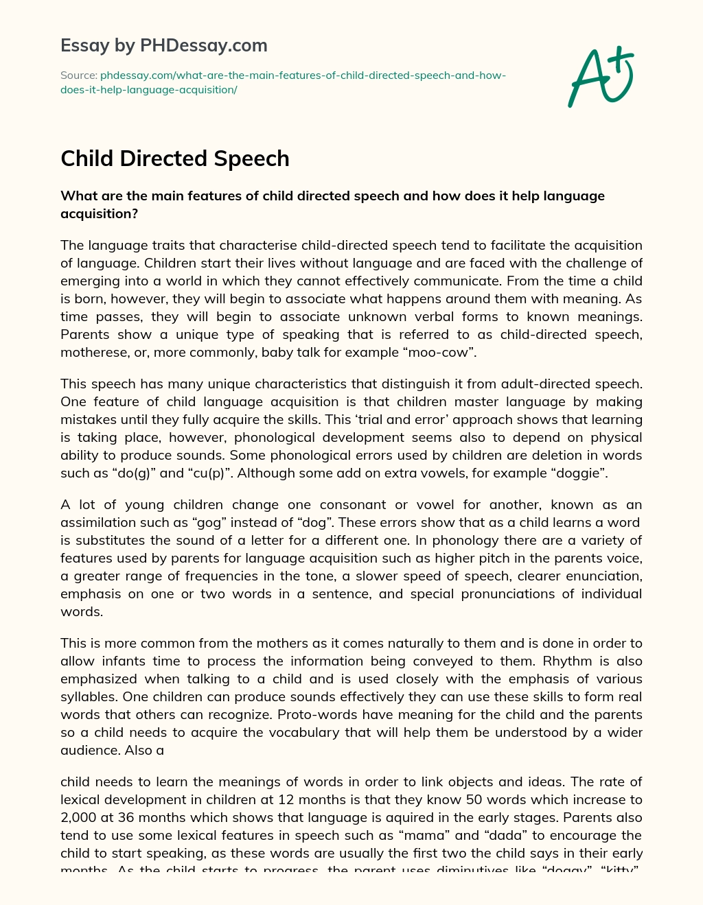 Child Directed Speech essay