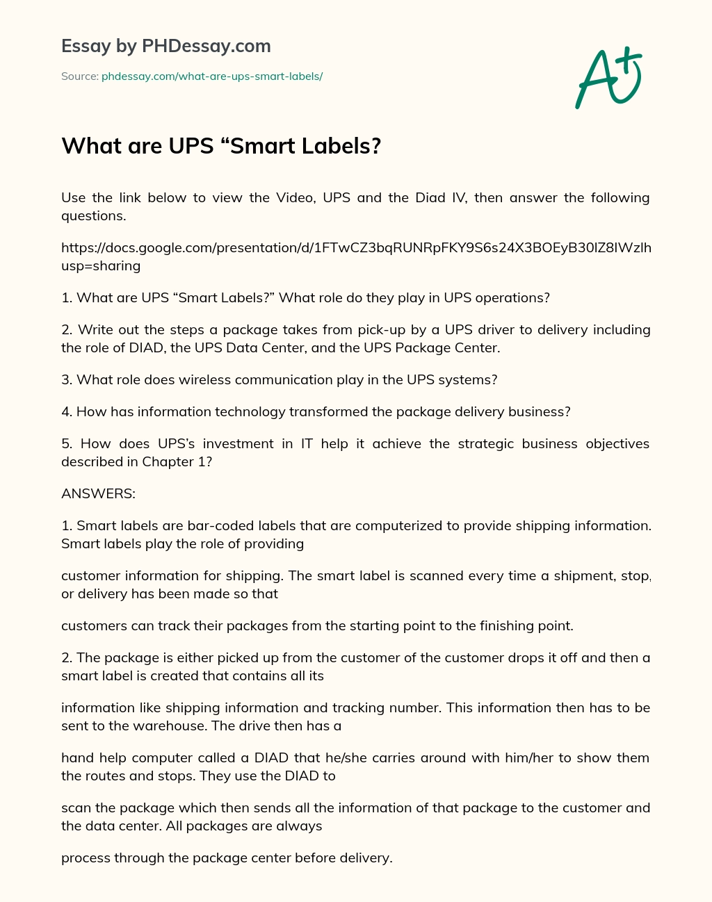 What are UPS “Smart Labels? essay