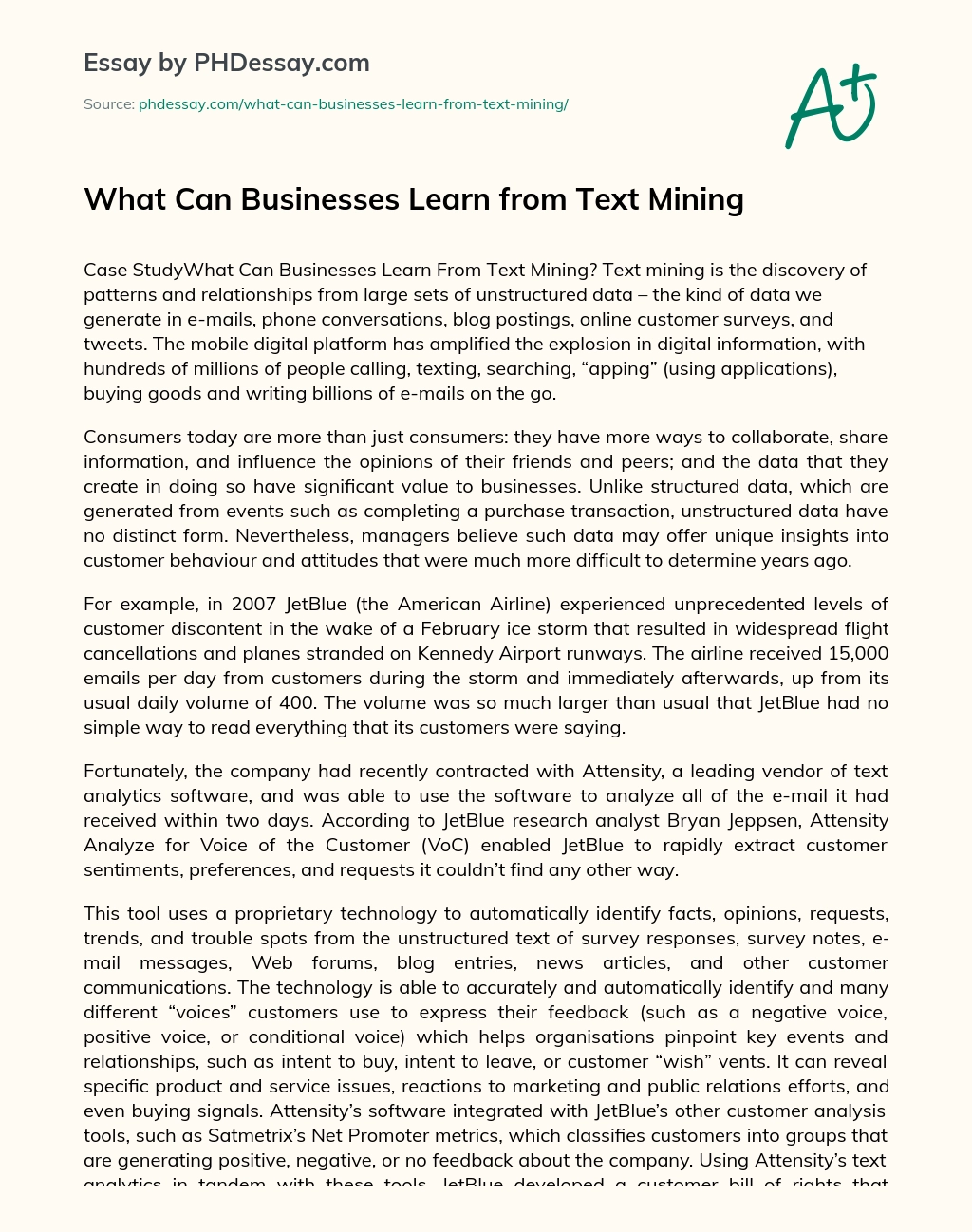 What Can Businesses Learn from Text Mining essay
