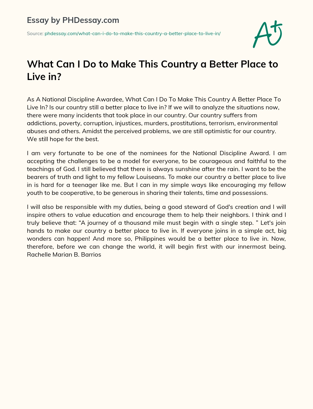 What Can I Do to Make This Country a Better Place to Live in? essay