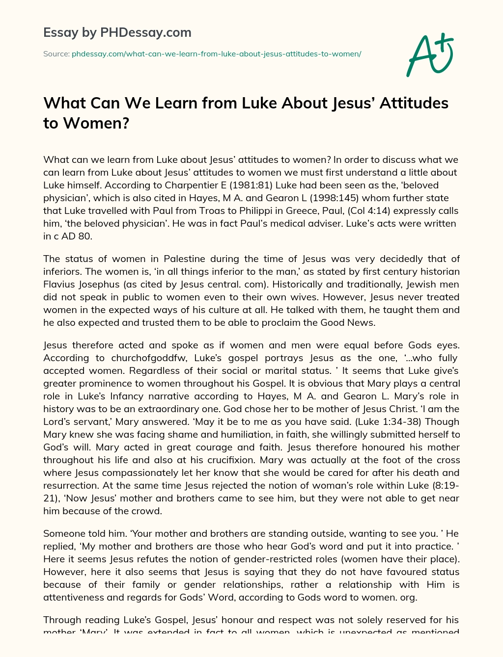 What Can We Learn from Luke About Jesus’ Attitudes to Women? essay