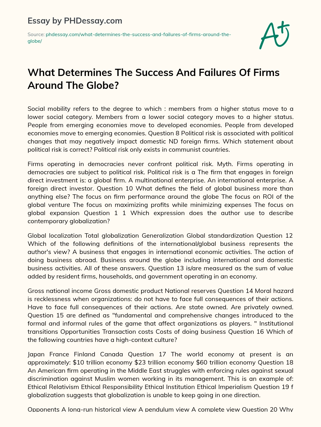 What Determines The Success And Failures Of Firms Around The Globe? essay
