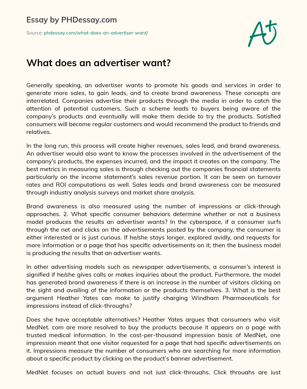 What does an advertiser want? essay