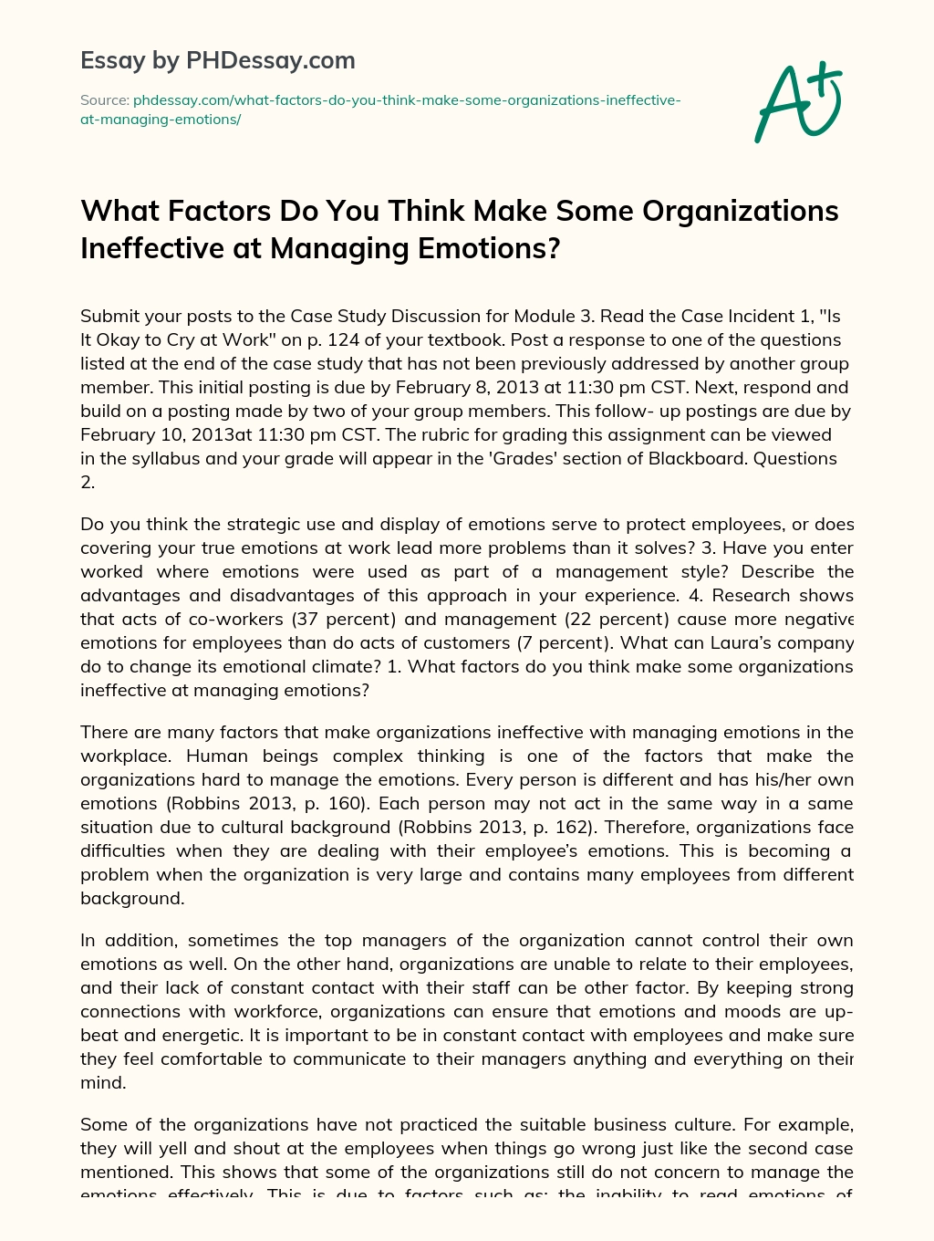 What Factors Do You Think Make Some Organizations Ineffective at Managing Emotions? essay