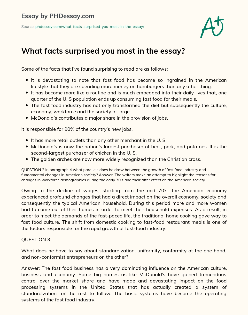 What facts surprised you most in the essay? essay