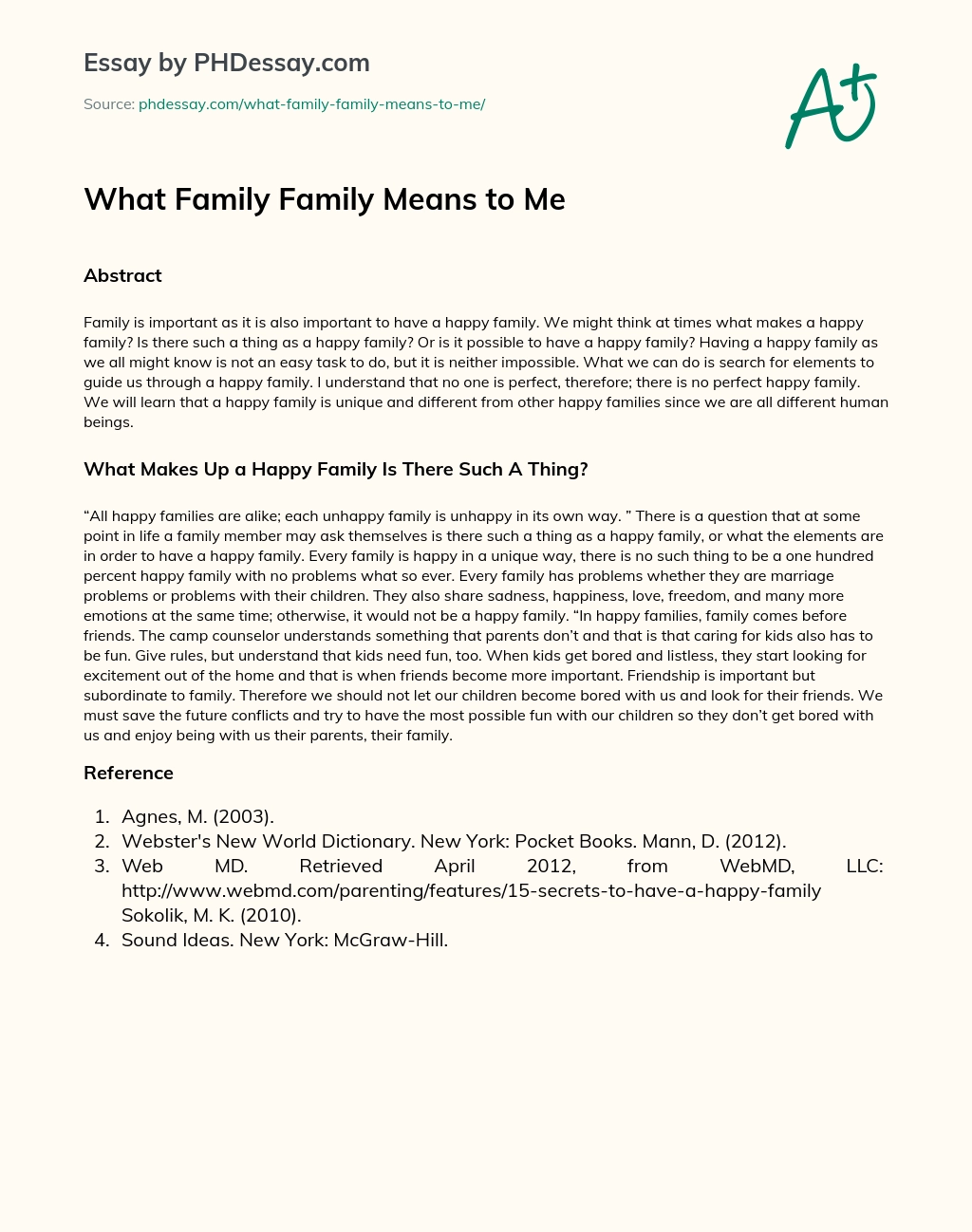 What Family Family Means to Me essay