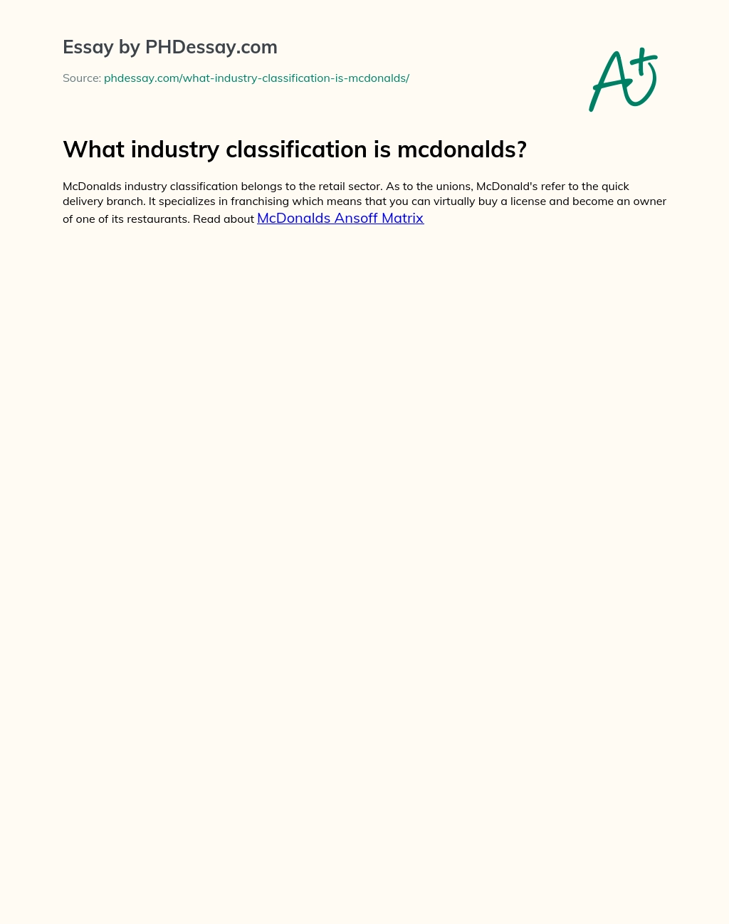 What industry classification is mcdonalds? essay