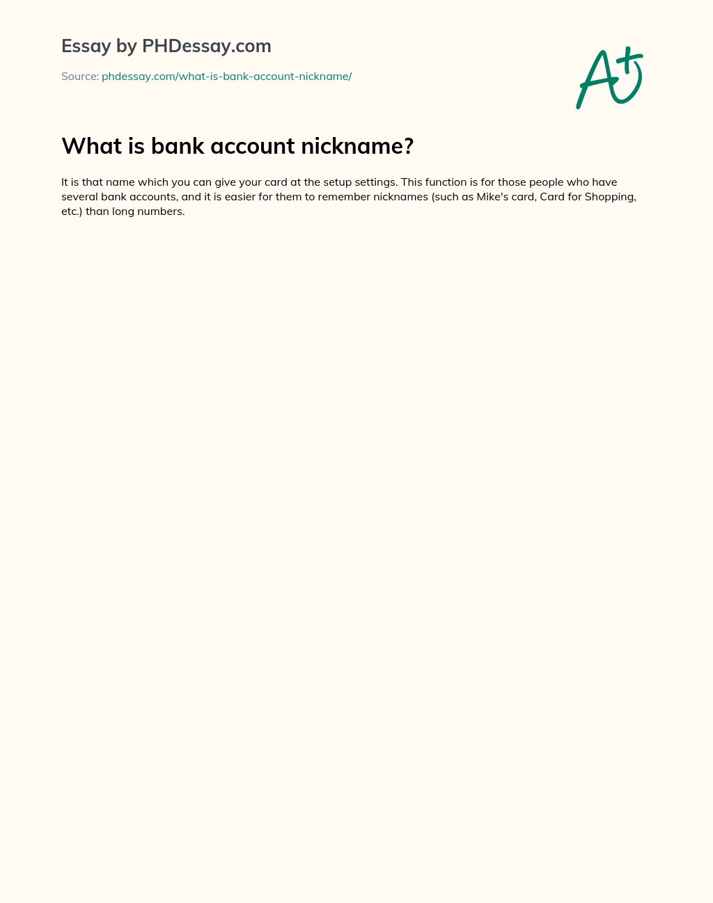 What is bank account nickname? essay