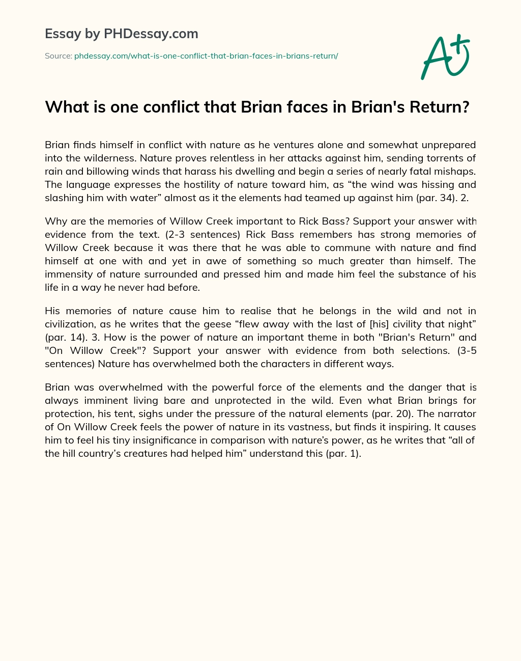 What is one conflict that Brian faces in Brian’s Return? essay