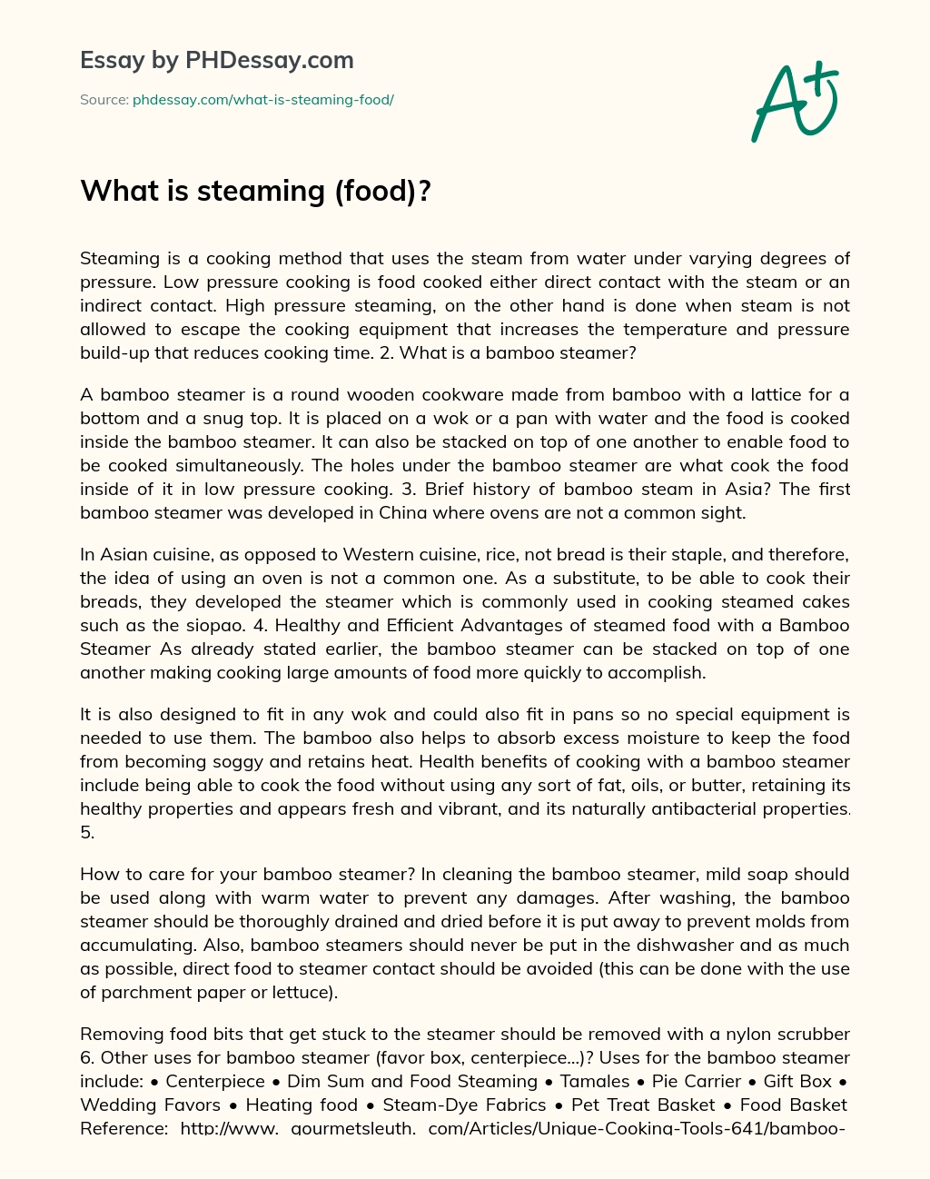 What is steaming (food)? essay