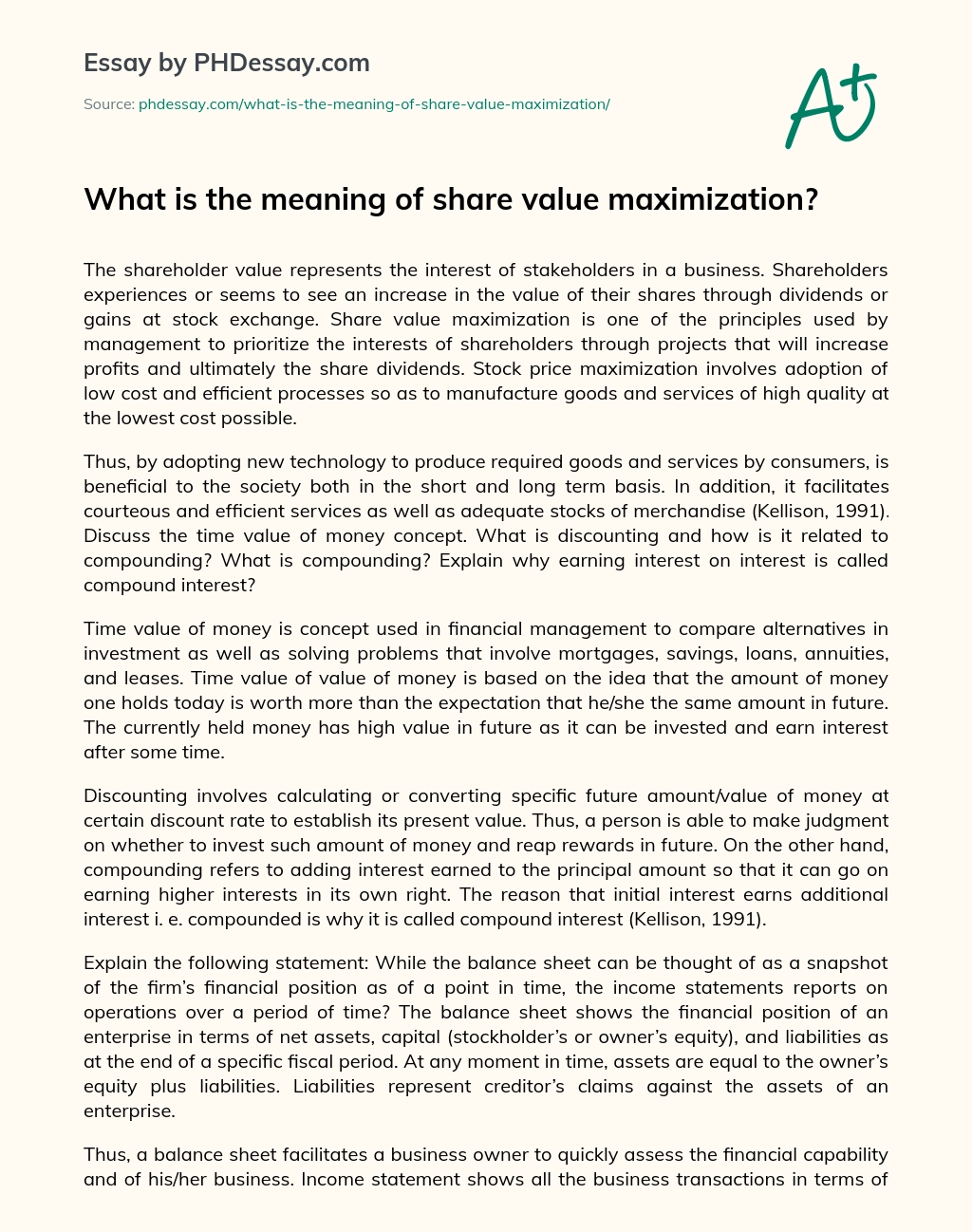 What is the meaning of share value maximization? essay
