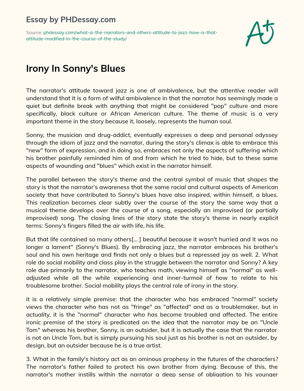 Irony In Sonny’s Blues essay