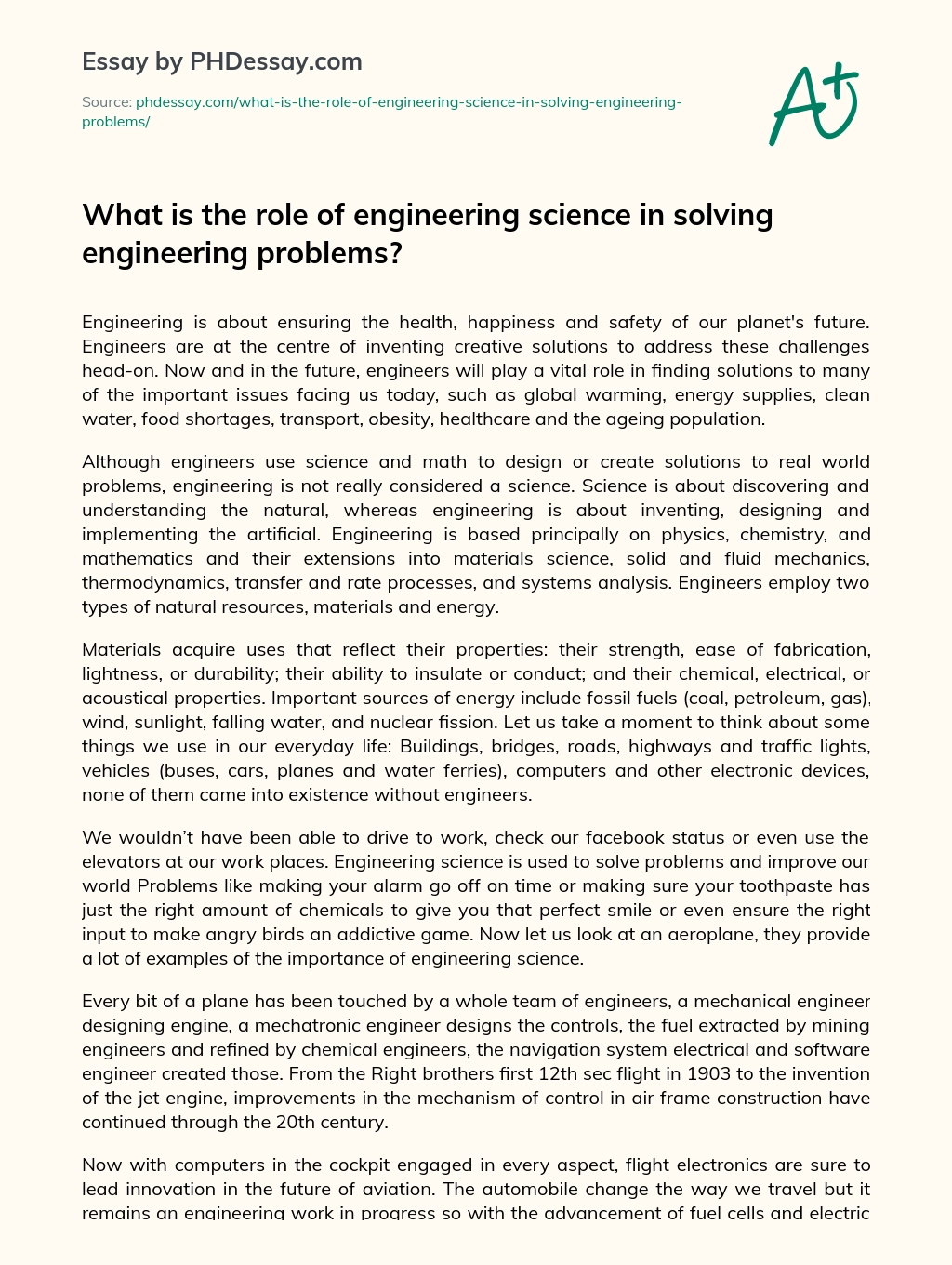 What is the role of engineering science in solving engineering problems? essay
