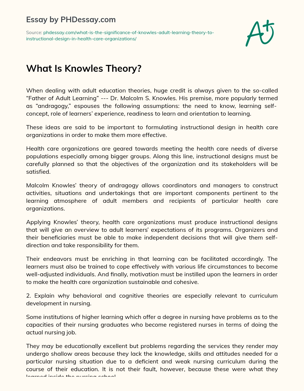 What Is Knowles Theory? essay