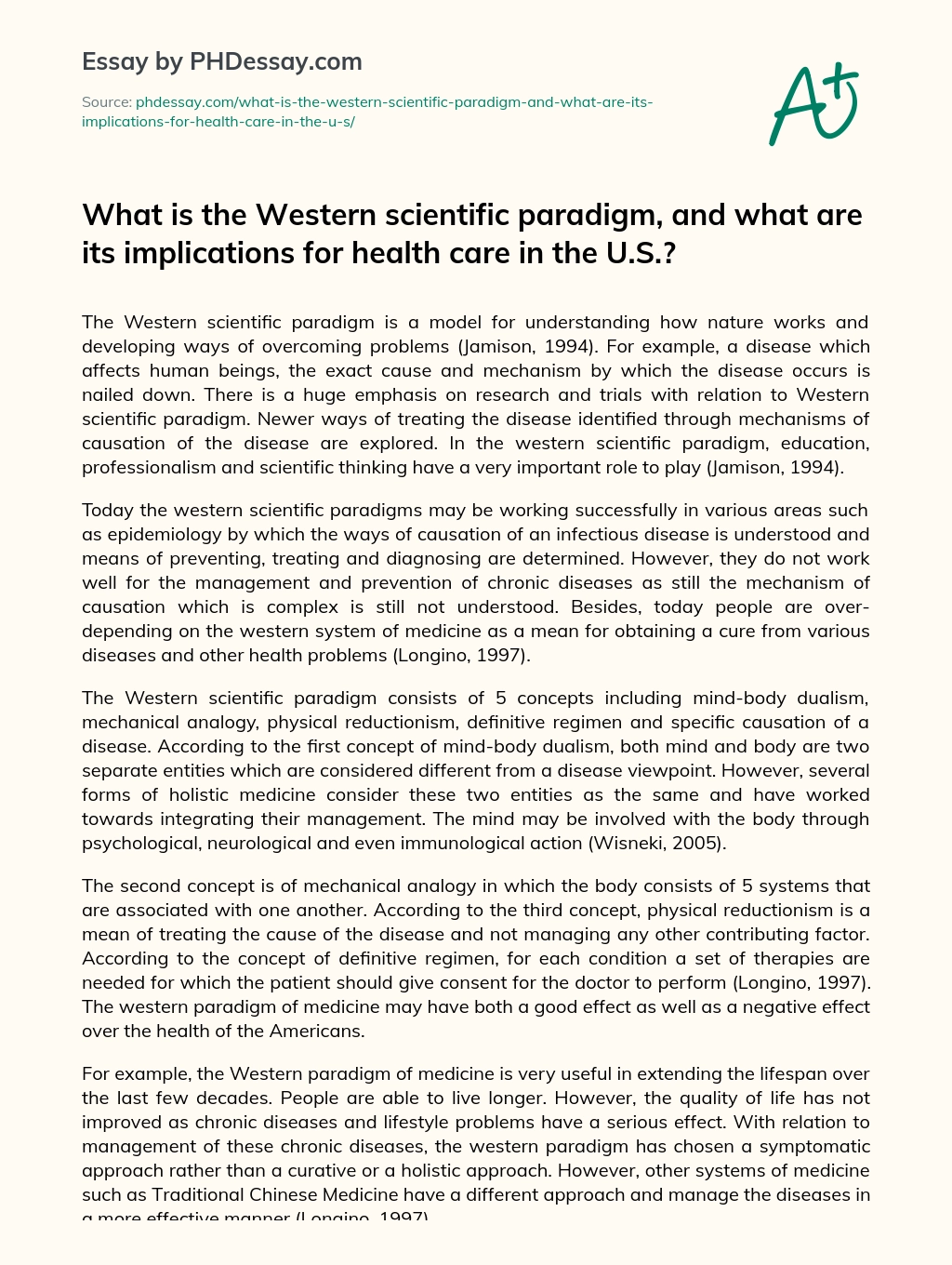 What is the Western scientific paradigm, and what are its implications for health care in the U.S.? essay