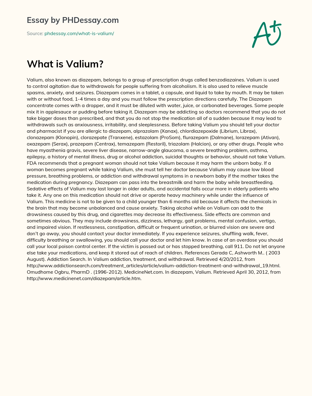 What is Valium? essay