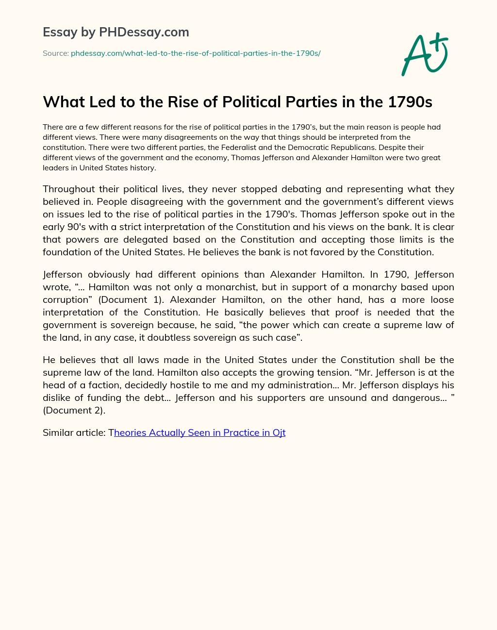 What Led to the Rise of Political Parties in the 1790s essay