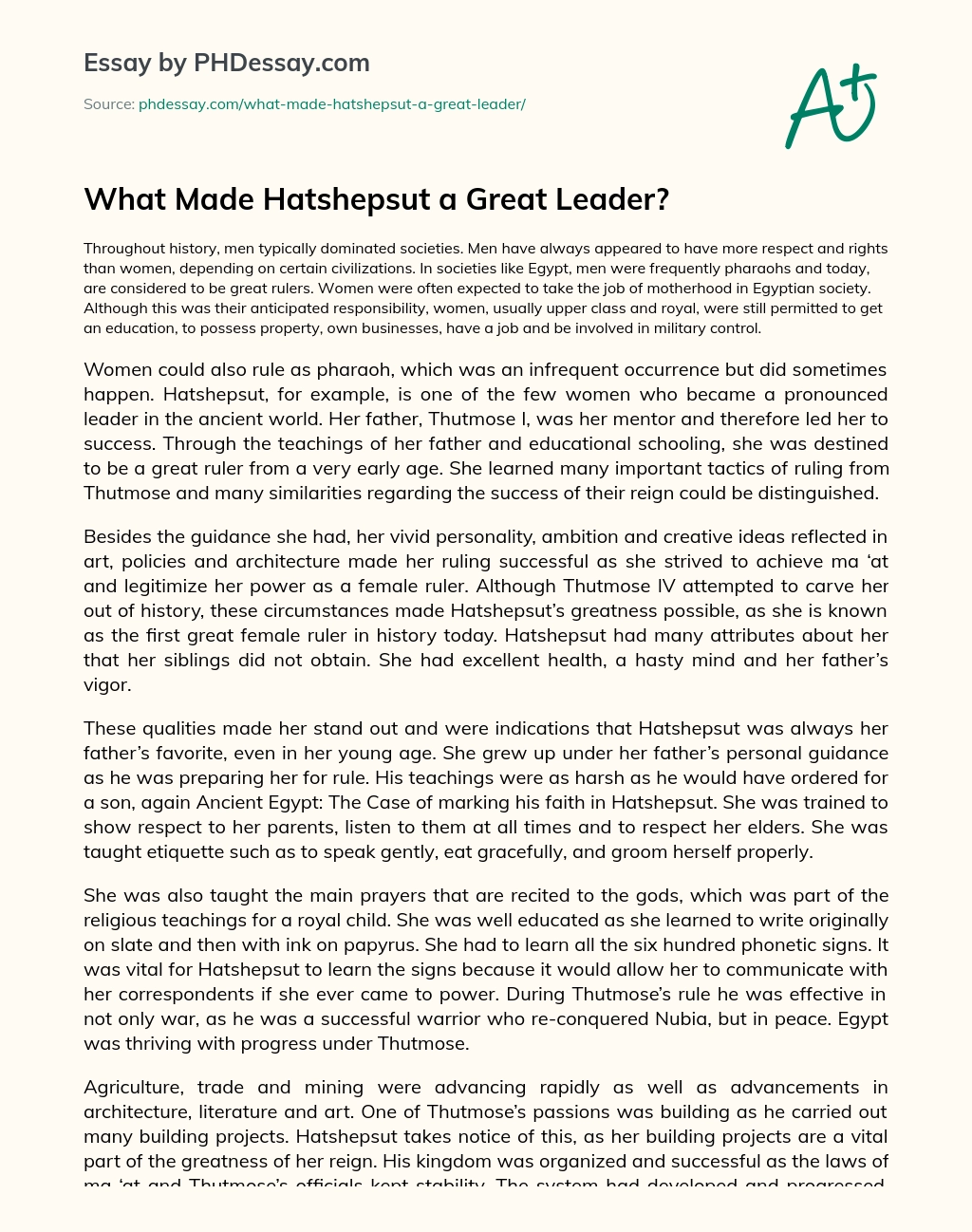 What Made Hatshepsut a Great Leader? essay