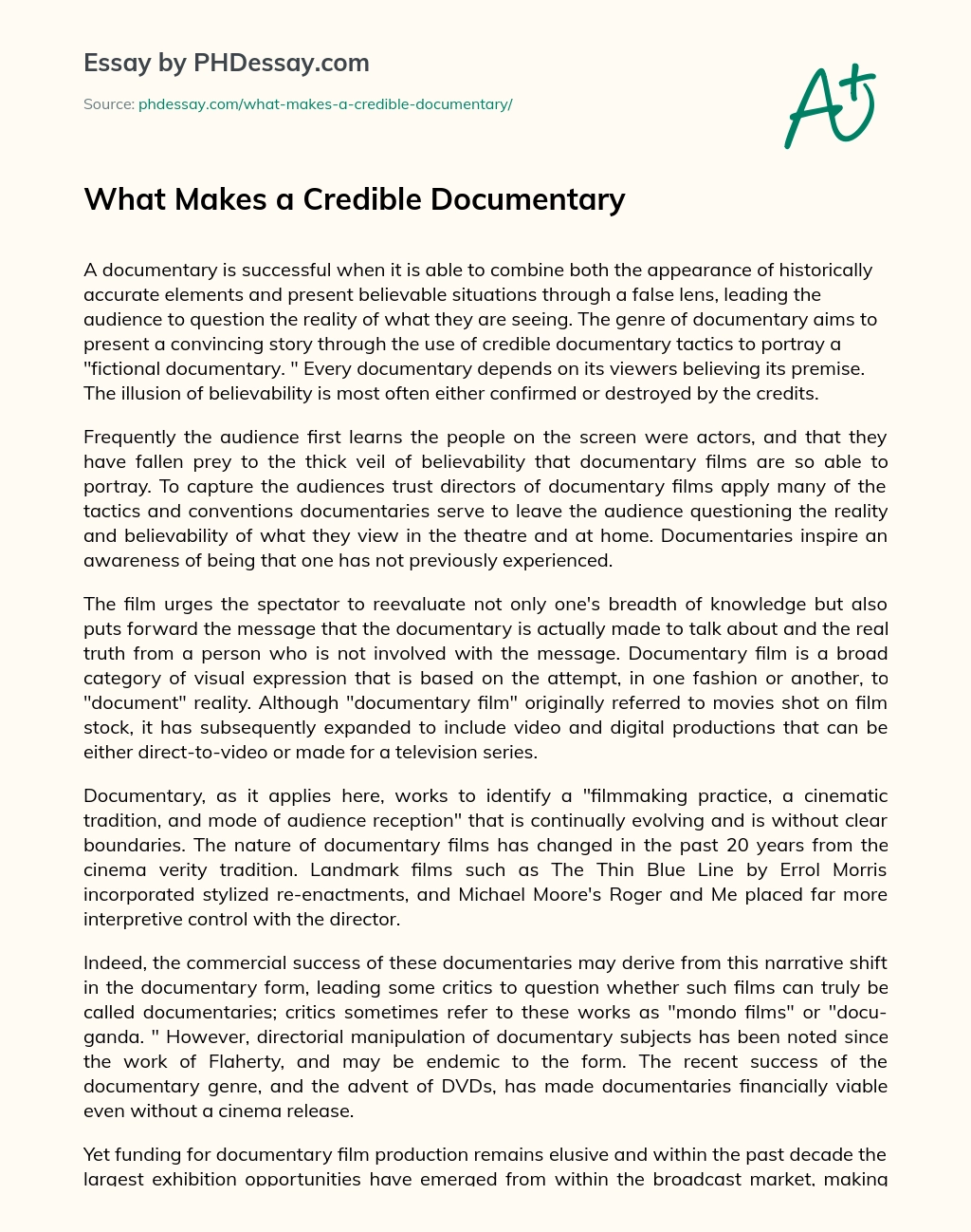 What Makes a Credible Documentary essay