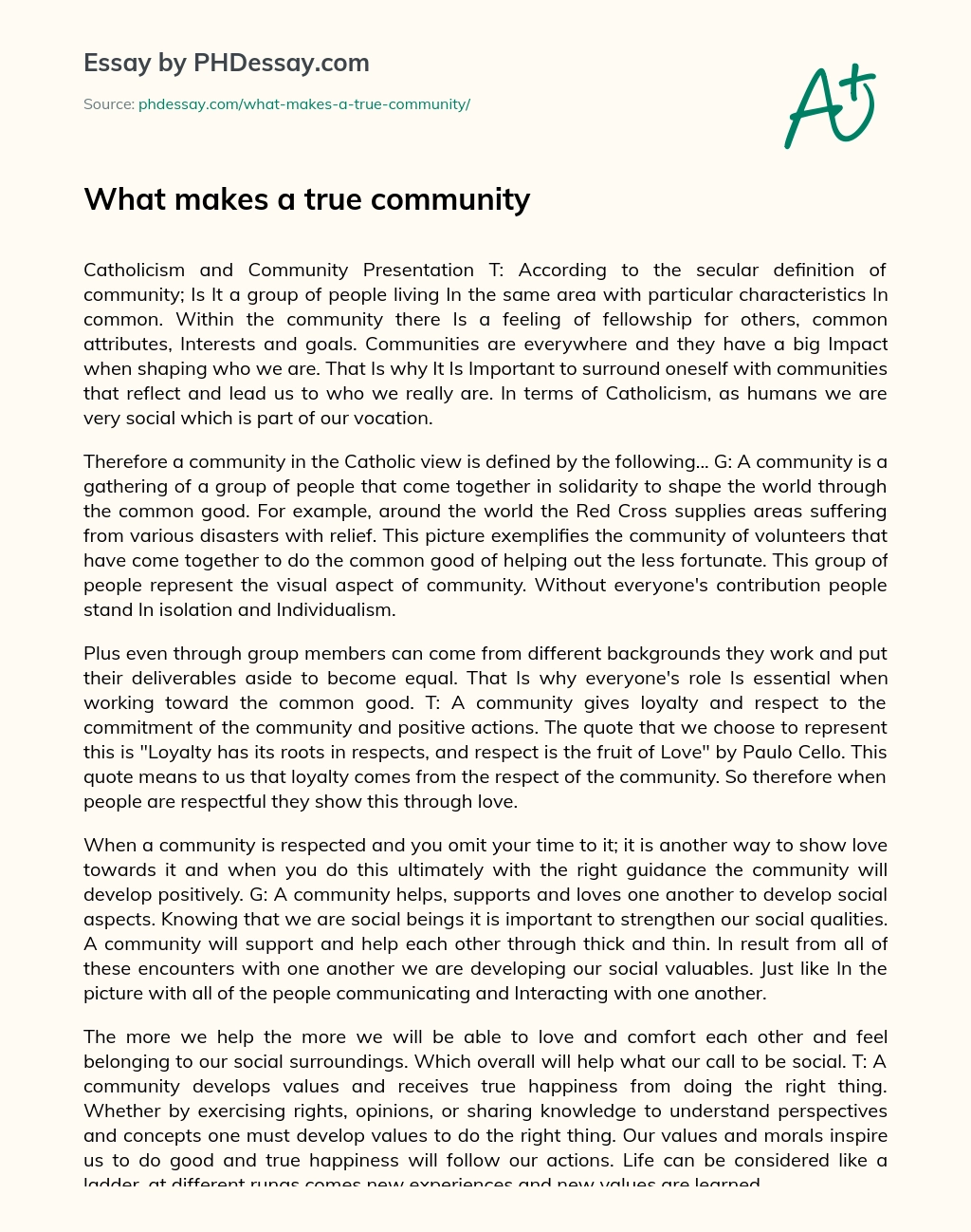 What makes a true community essay