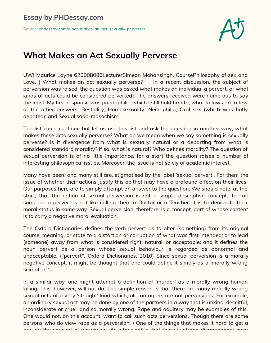 What Makes an Act Sexually Perverse essay