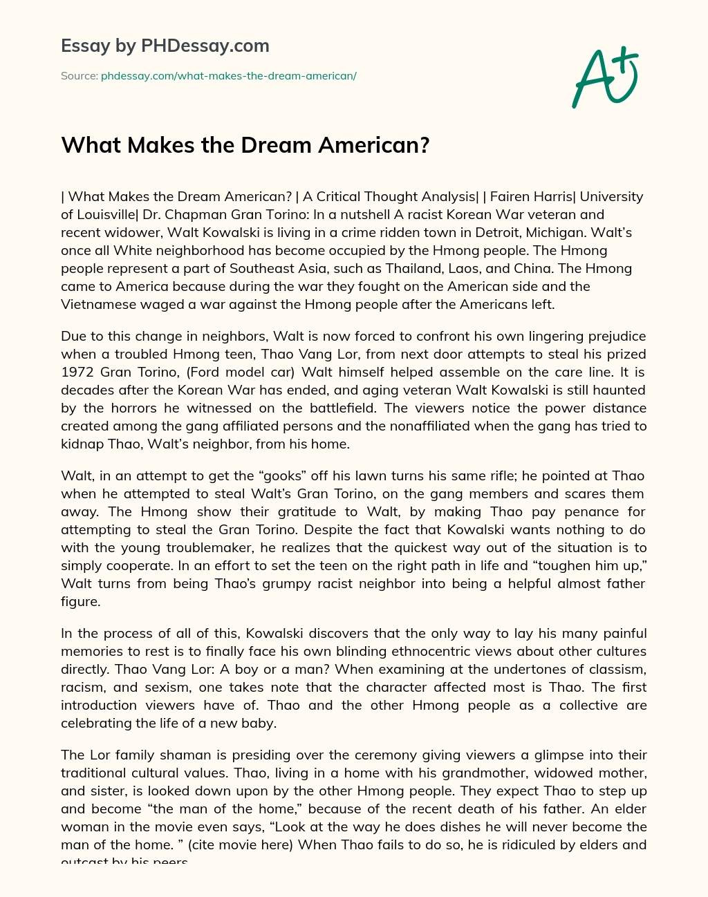 What Makes the Dream American? essay