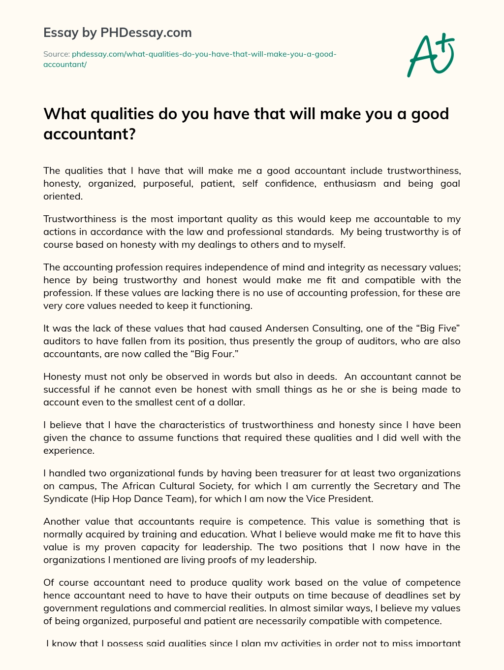 What qualities do you have that will make you a good accountant? essay