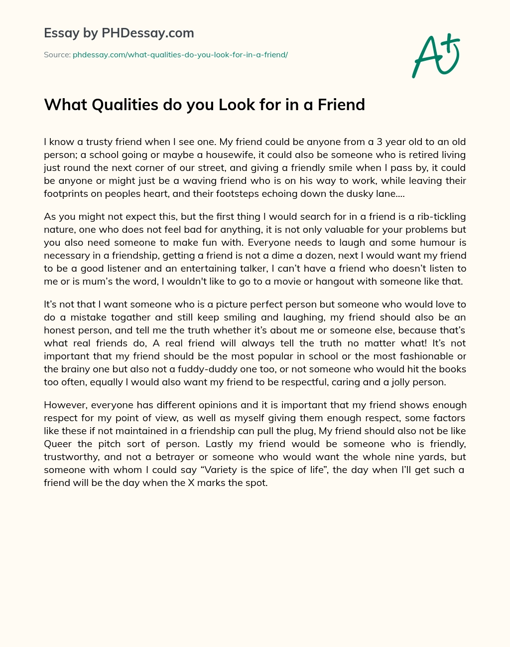 What Qualities do you Look for in a Friend essay