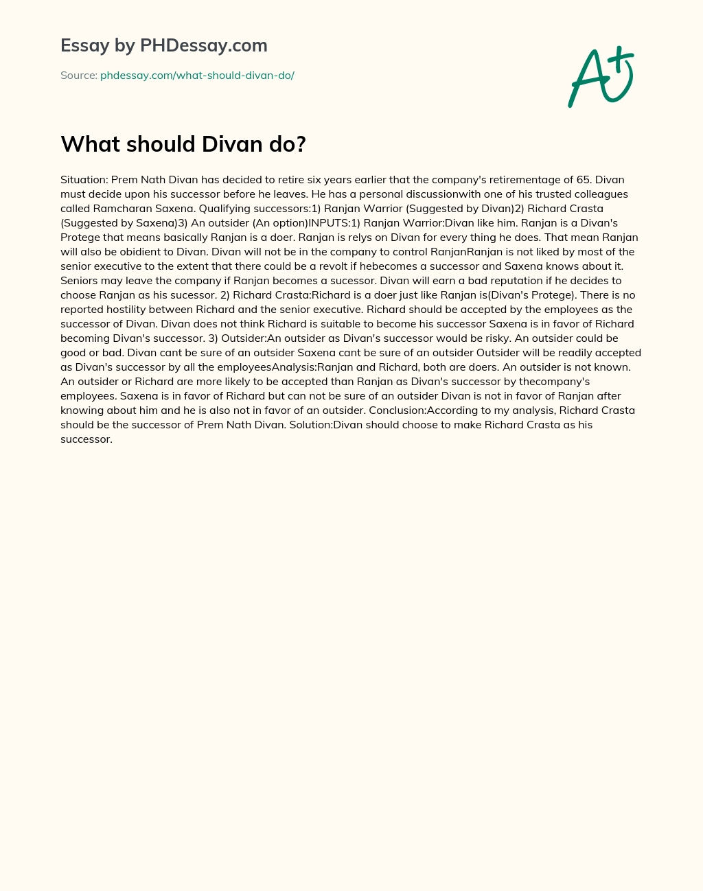 What should Divan do? essay