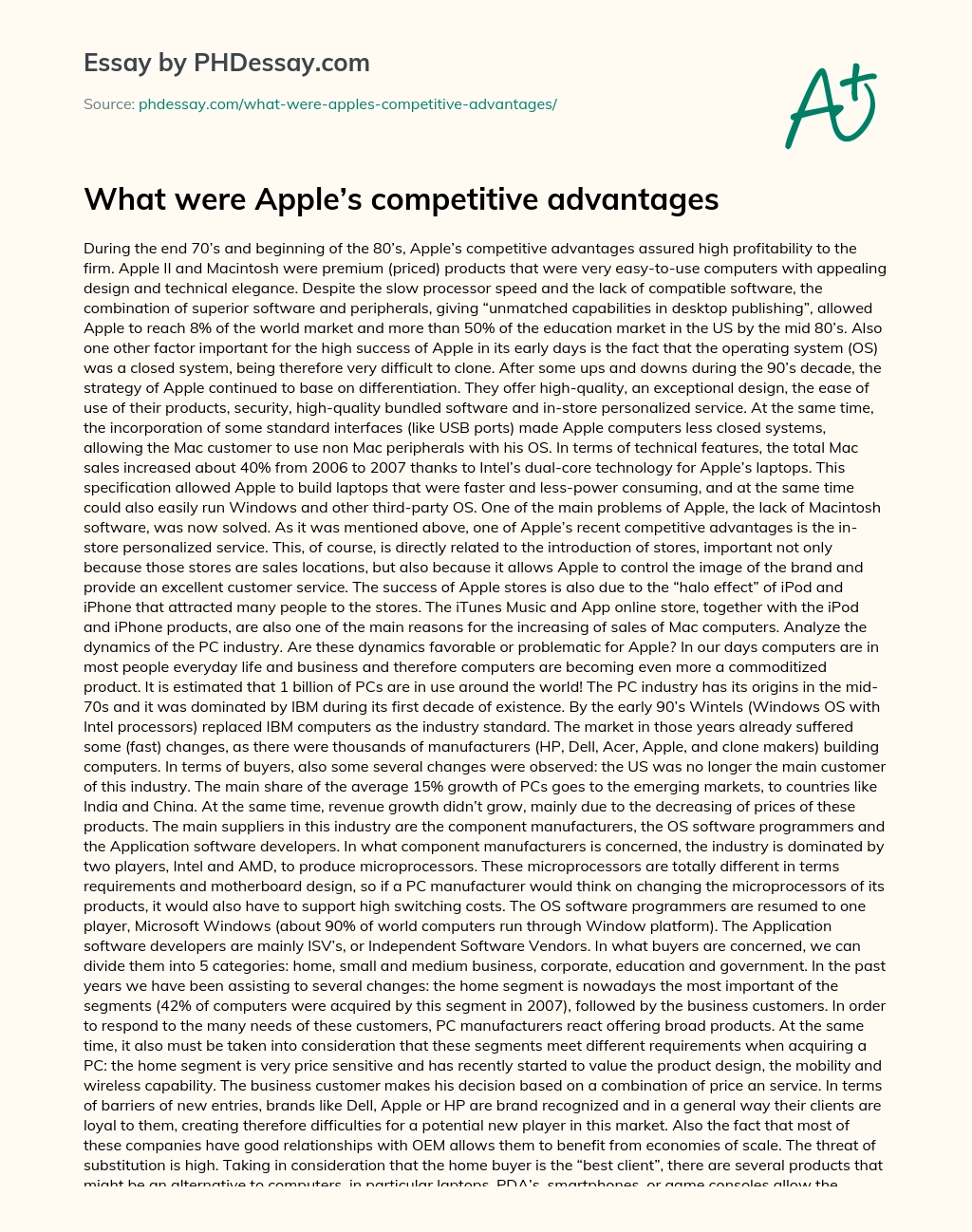 What were Apple’s competitive advantages essay
