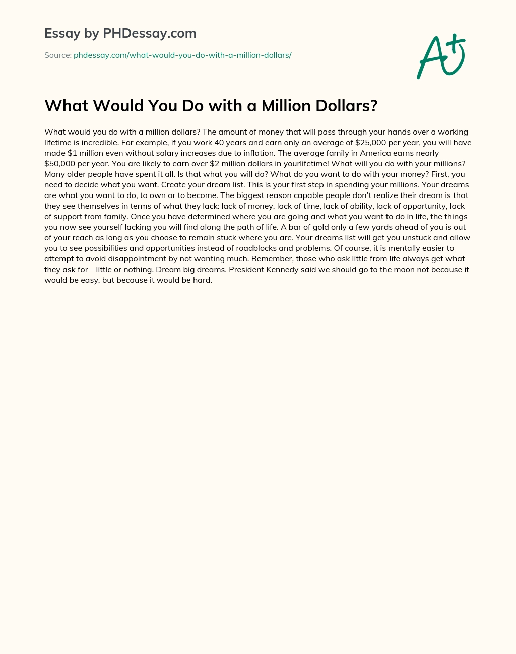 What Would You Do with a Million Dollars? essay